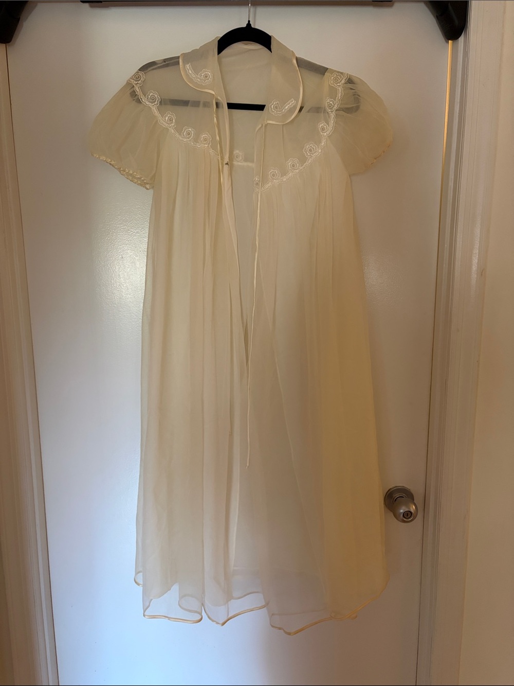 Sheer Vintage-Inspired Ivory Nightgown with Embroidered Yoke